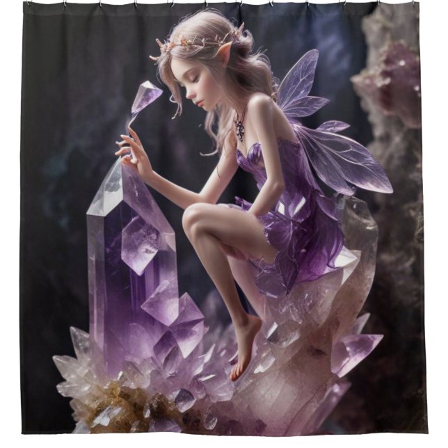 Purple  Amethyst Crystal Fantasy Shower Curtains (Front)