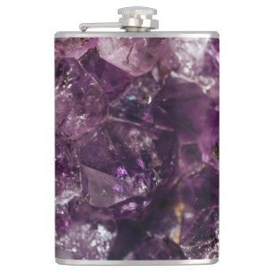 Purple Amethyst Crystal Quartz Energy Pattern Hip Flask