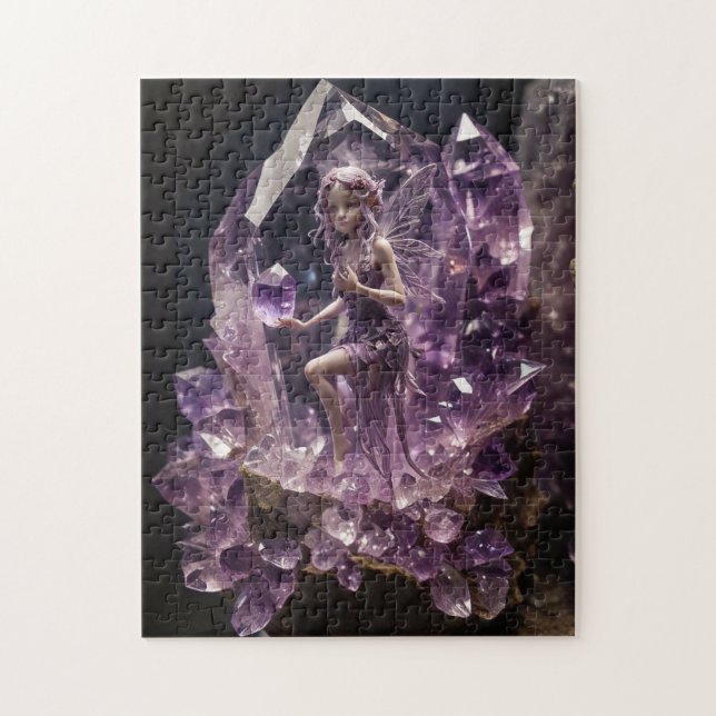 Purple Amethyst Crystals Magical Fairy Jigsaw Puzzle (Vertical)