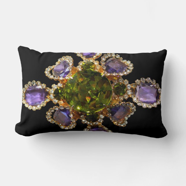 Purple Amethyst Diamonds Emeralds jewellery  Lumbar Cushion (Front)