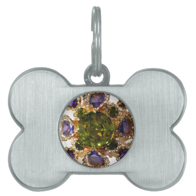 Purple Amethyst Diamonds Emeralds jewellery  Pet Name Tag (Front)