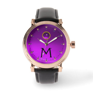 PURPLE AMETHYST GEM STONE MONOGRAM WATCH