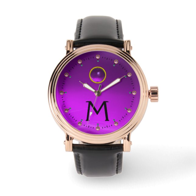 PURPLE AMETHYST GEM STONE MONOGRAM WATCH (Front)