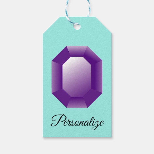 Purple Amethyst gemstone personalised Gift Tags (Front)