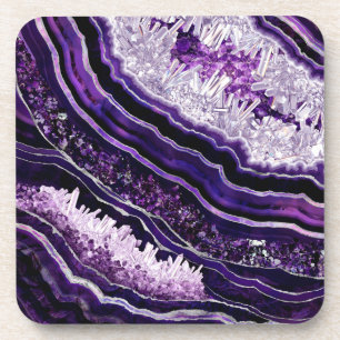 Purple Amethyst Geode and Silver Digital Art Coaster