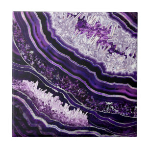 Purple Amethyst Geode and Silver Digital Art Tile
