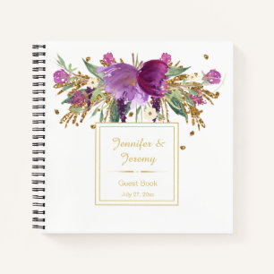 Purple Amethyst Gold Floral Guest Book