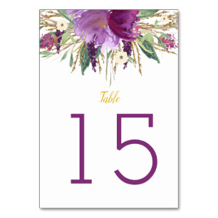 Purple Amethyst Gold Glitter Floral Table Cards #2
