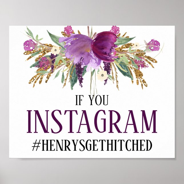 Purple Amethyst Gold Sparkles Instagram Sign (Front)