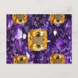 PURPLE AMETHYST & GOLDEN TOPAZ GEM CRYSTALS POSTCARD