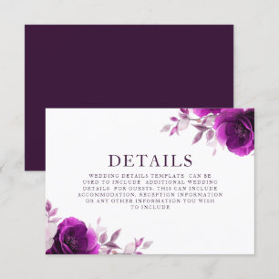 Purple Amethyst & Indigo, Lilac Wedding Details Enclosure Card