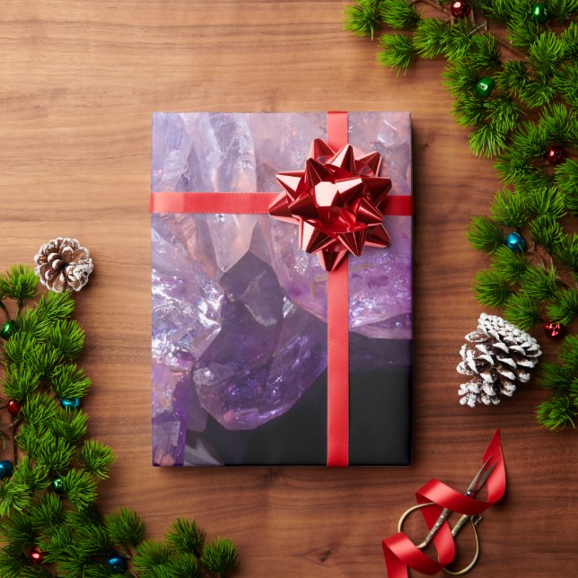 Purple amethyst mineral crystal gemstone pattern wrapping paper (Holiday Gift)