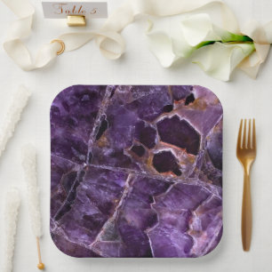Purple Amethyst Quartz Crystal Paper Plate