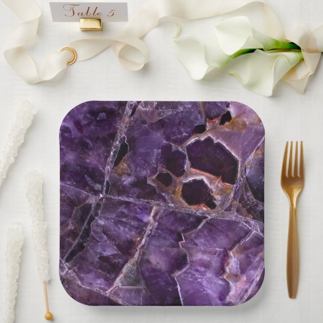 Purple Amethyst Quartz Crystal Paper Plate (Wedding)
