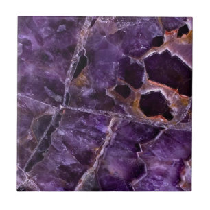 Purple Amethyst Quartz Crystal Print Ceramic Tile