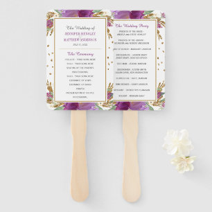 Purple Amethyst Rectangle Gold Glitter Frame Hand Fan
