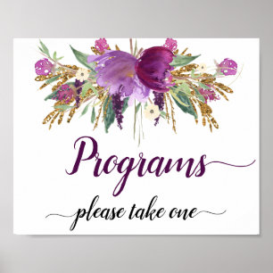 Purple Amethyst Sparkles Wedding Programs Sign