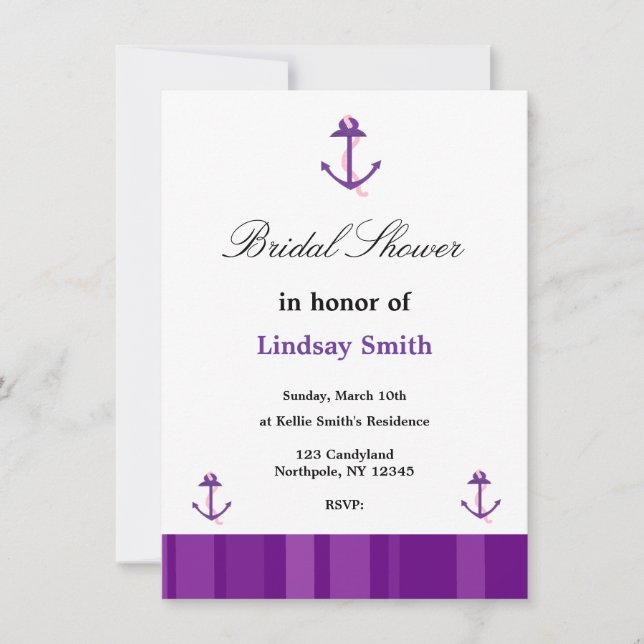 Purple Anchor Bridal Shower Invitation (Front)