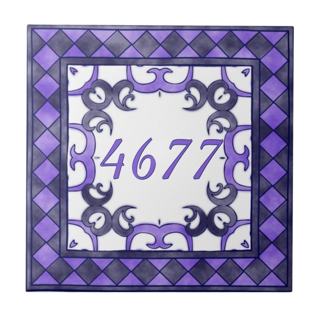 Purple and  Anthracite Small House Number Tile (Front)