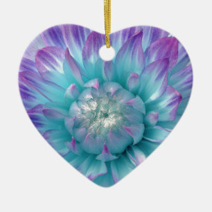 Purple and Aqua Blue Dahlia V004 Ceramic Tree Decoration