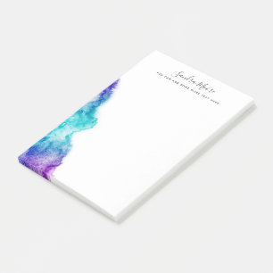 Purple and aqua blue watercolor personalized name post-it notes