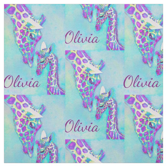 purple and aqua giraffes- personalised fabric (Swatch)
