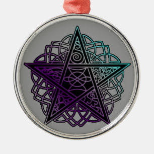 Purple and aqua intricate pentacle metal tree decoration