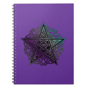 Purple and aqua intricate pentacle spiral notebook