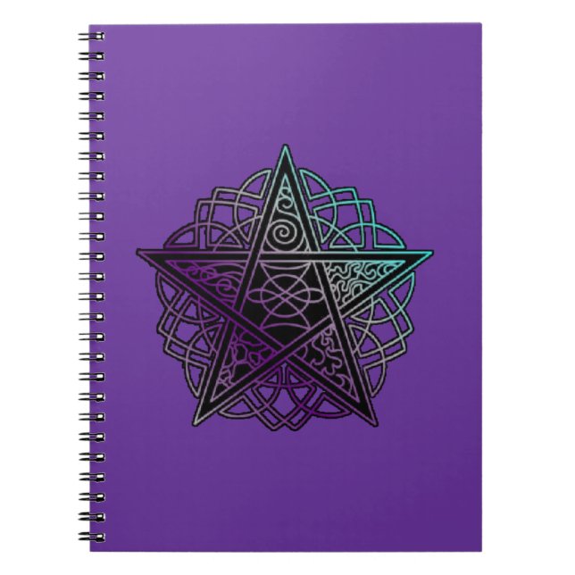 Purple and aqua intricate pentacle spiral notebook (Front)