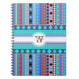 Purple and Aqua Tribal Beat Zigzag Stripes Pattern Spiral Notebook