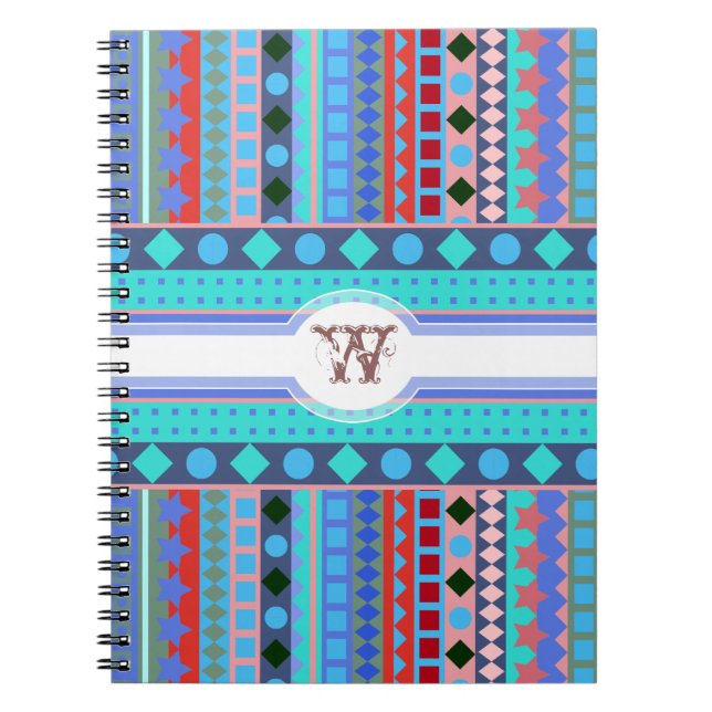 Purple and Aqua Tribal Beat Zigzag Stripes Pattern Spiral Notebook (Front)