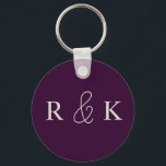 Purple  and beige wedding monogrammed key ring<br><div class="desc">Elegant personalised monogrammed keychain featuring elegant light beige initials on a rich dark purple background. Perfect for couples, 
Custom it now to add couples initials.</div>