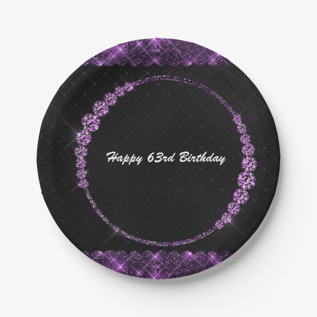 Purple and Black Birthday Paper Plate (Front)
