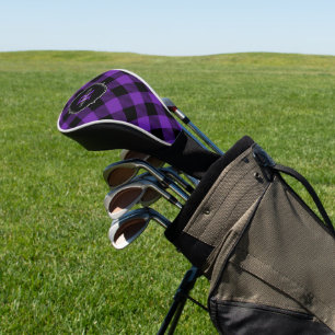 Purple and Black Buffalo Plaid Name Monogram Golf Head Cover