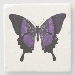 Purple and Black Butterfly Stone Coaster