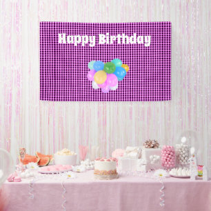 Purple And Black Checks, Birthday Banner