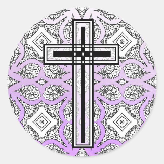 Purple and Black Cross Religious Stickers (Front)