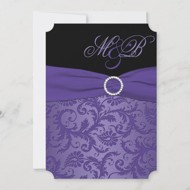 Purple and Black Damask Monogrammed Invitation (Front)