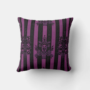 Purple and Black Damask Pattern Cushion