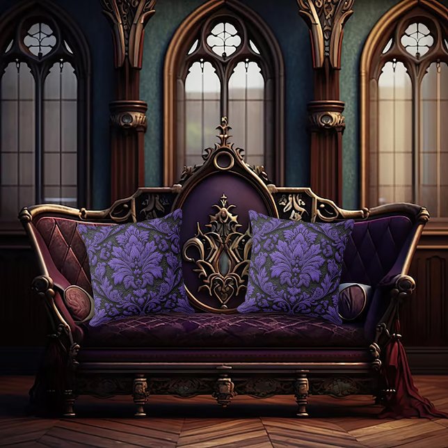 Purple and Black Damask Patterned  Cushion (Creator Uploaded)