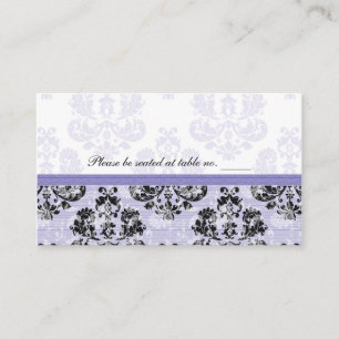 Purple and Black Damask Wedding Table Place Cards