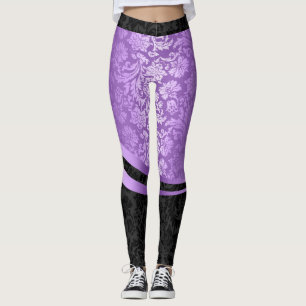 Purple and black damasks geometric design leggings