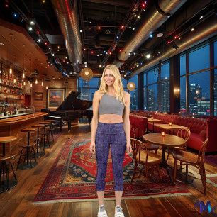 Purple and Black Denim: Personalise Logo & Text Capri Leggings