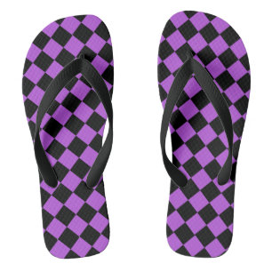 Purple and Black Diamond Pattern Flip Flops