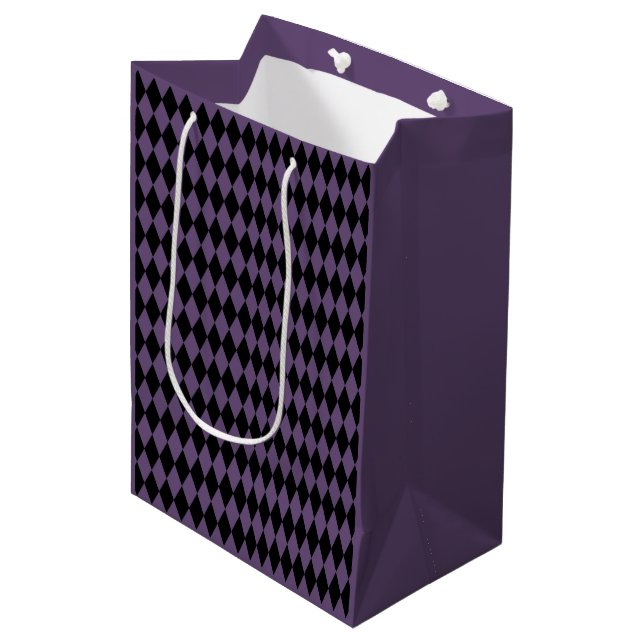 Purple and Black Diamond Pattern Halloween Medium Gift Bag (Front Angled)