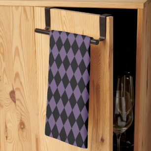 Purple and Black Diamond Pattern Halloween Tea Towel