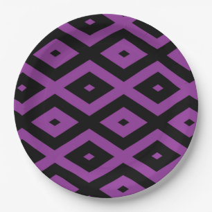 Purple and black diamond pattern paper plate