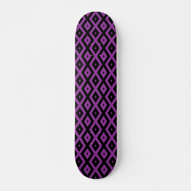 Purple and black diamond pattern skateboard (Front)