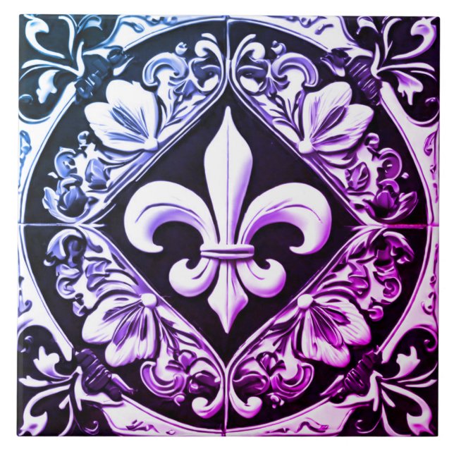 Purple and Black Fleur de Lis Tile (Front)