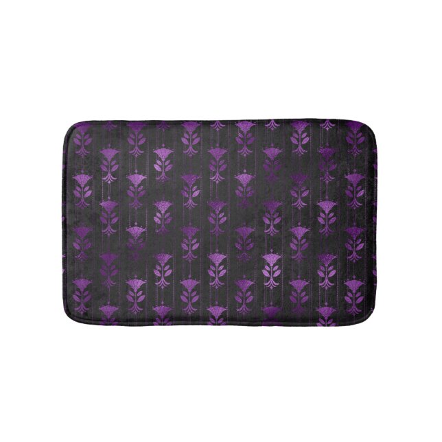 Purple and Black Floral Bath Mat (Front)